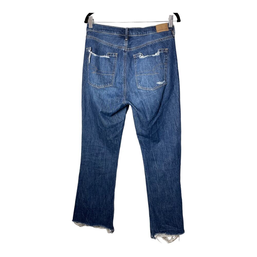 American Eagle 90s Flare Distressed Knee Rip Jeans Fray Womens sz 4 R - Picture 2 of 5